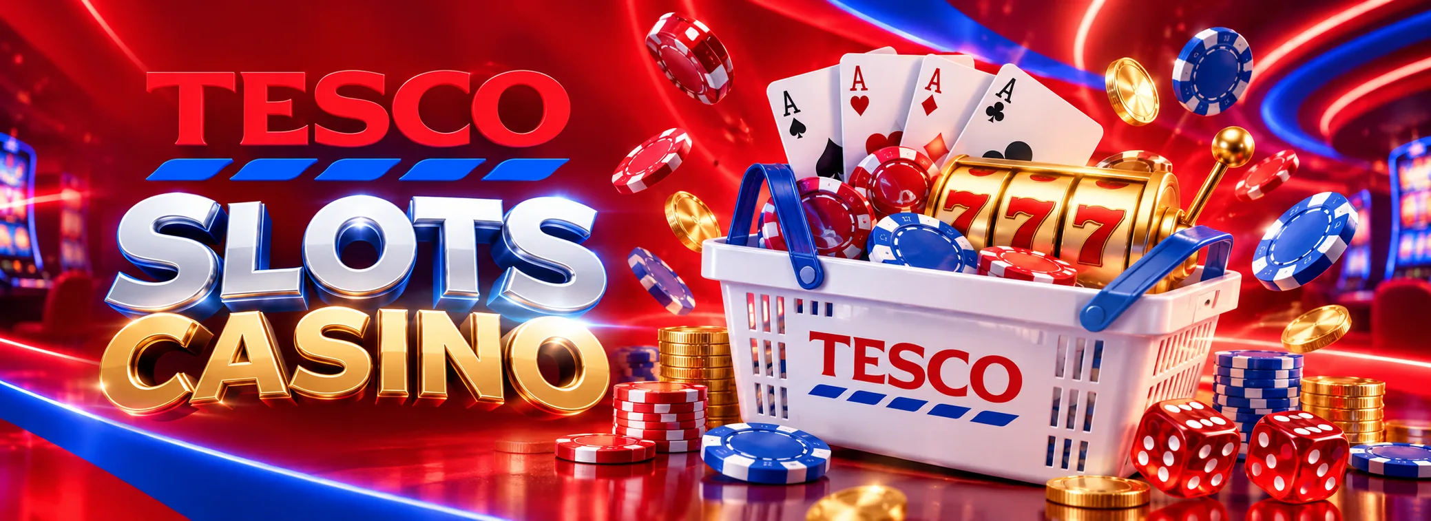 Tesco Slots Casino cashier banner in slate and Tesco blue showing the £1,500 match and 250 spins